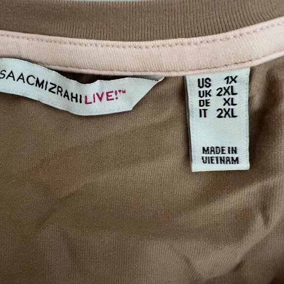 Isaac Mizrahi Live! Women Top 1X  Scoop Neck Curved Ruffle Light Brown A378050 - Picture 5 of 6